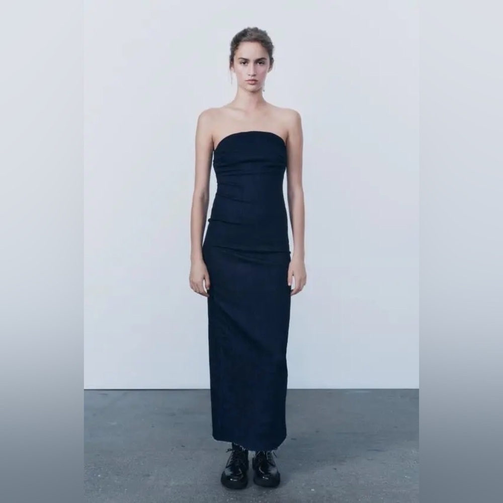 Zara Strapless Denim Midi Dress - Picture 11 of 12